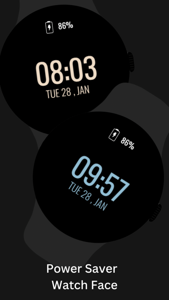 Power Saver Watch Face battery efficient Wear OS smartwatch with minimal digital display