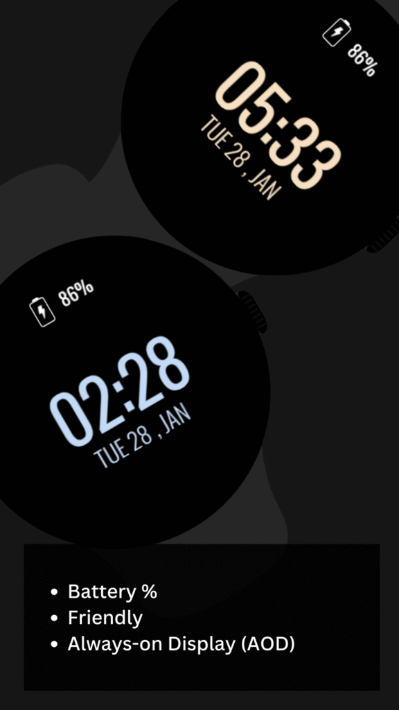 Power Saver Watch Face battery efficient Wear OS smartwatch with minimal digital display