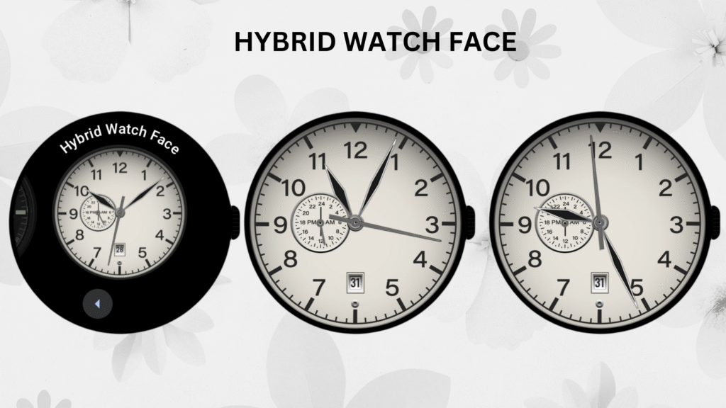 Hybrid Classic Watch Face on round Wear OS smartwatch with business style design