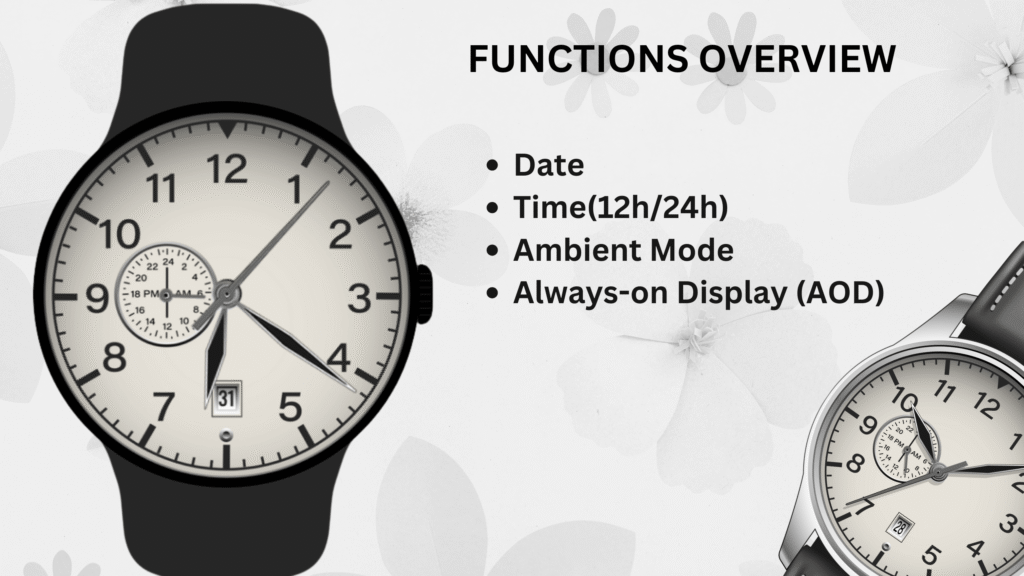 Hybrid Classic Watch Face 24-hour sub-dial and date display