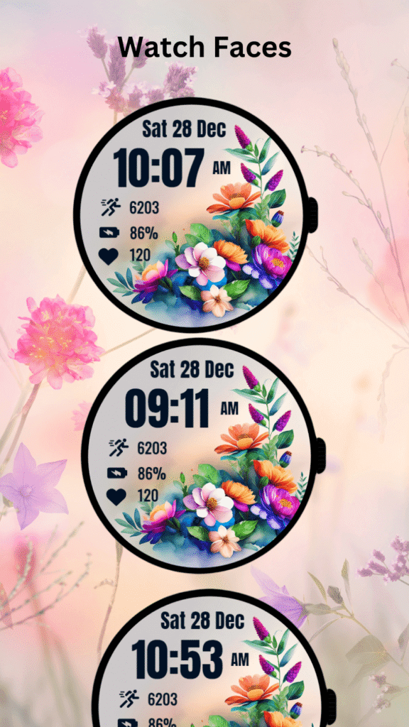 Aesthetic floral digital watch faces collection for Wear OS devices