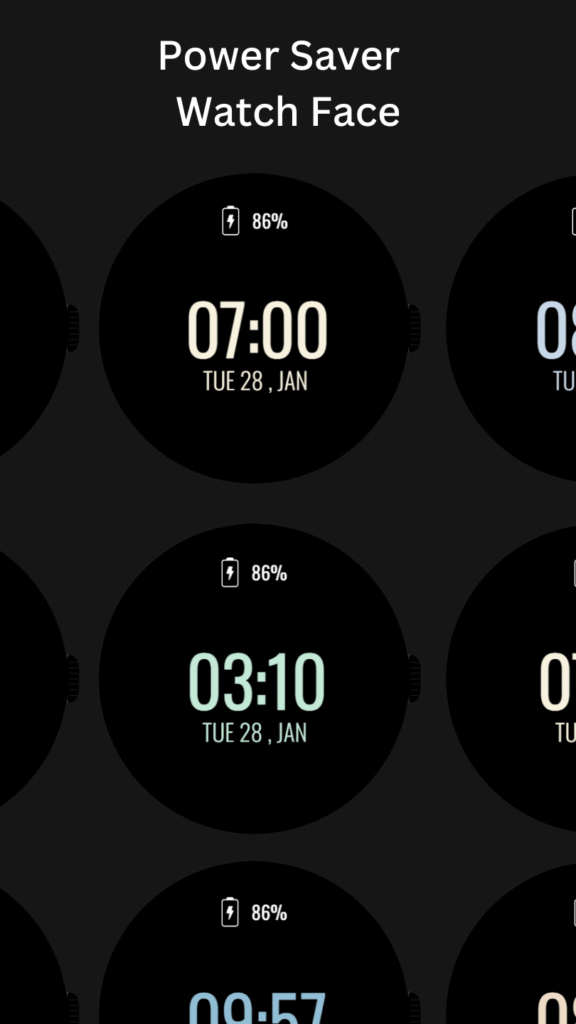 Power Saver Watch Face battery efficient Wear OS smartwatch with minimal digital display