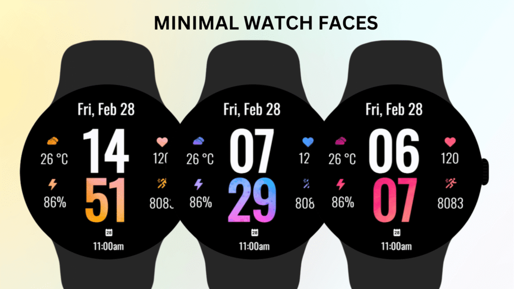 Minimal watch face customization on Wear OS showing editable complications and clean digital layout.